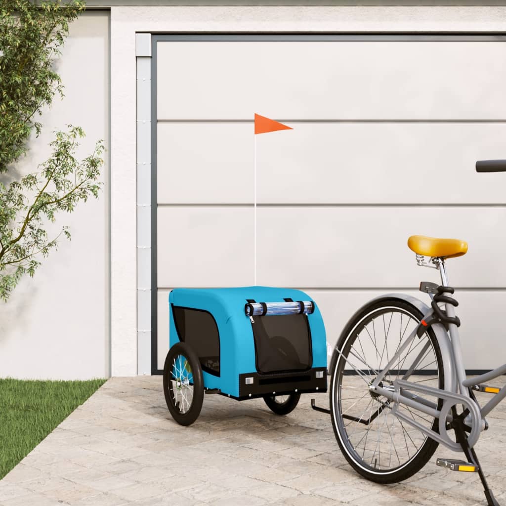 Remolque De Bicicleta Mascotas Hierro Tela Oxford Azul Negro_1