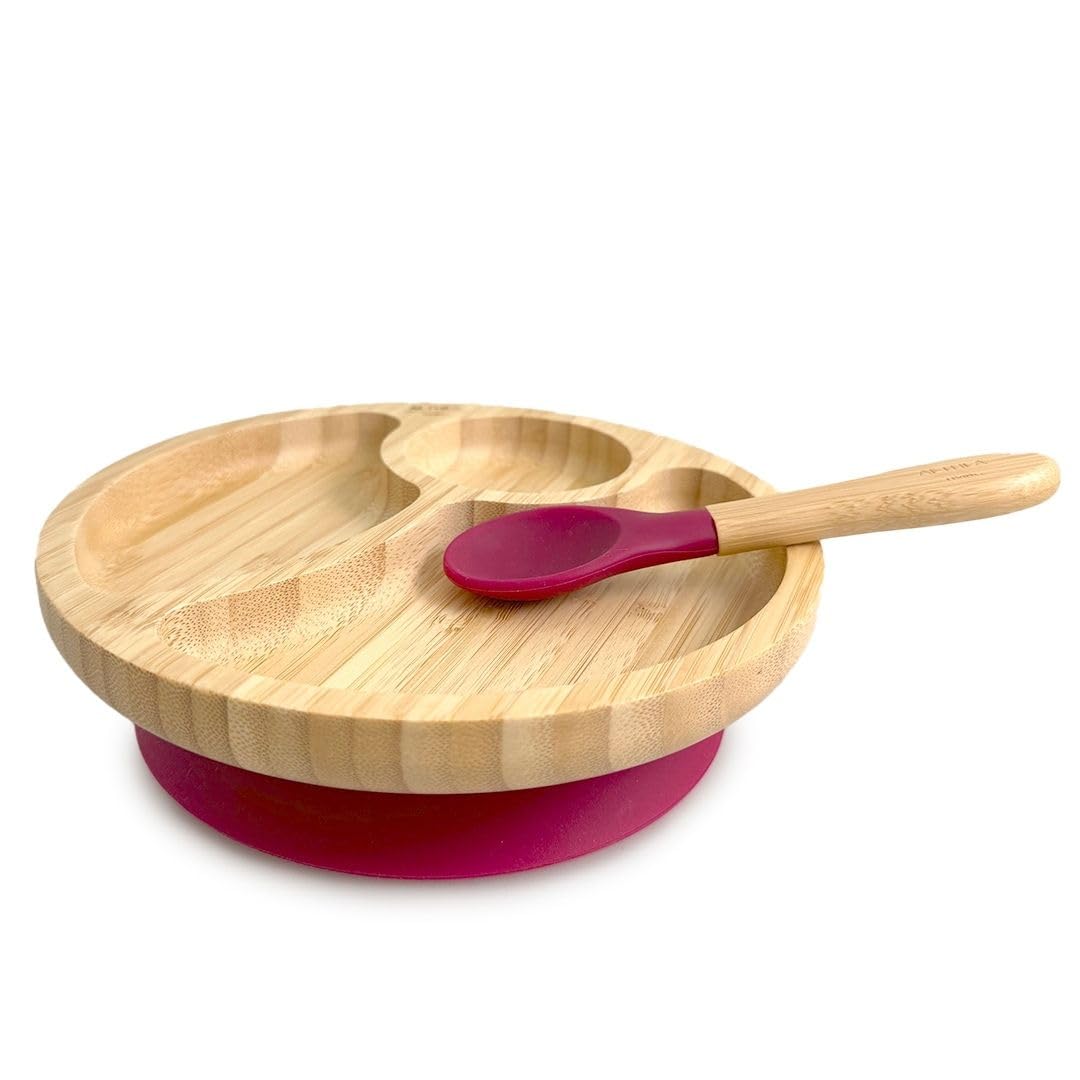 Vajilla De Bambú Natural Para Bebé Con Ventosa Antideslizante 2 Piezas Althea Living Rojo Carmesí_0