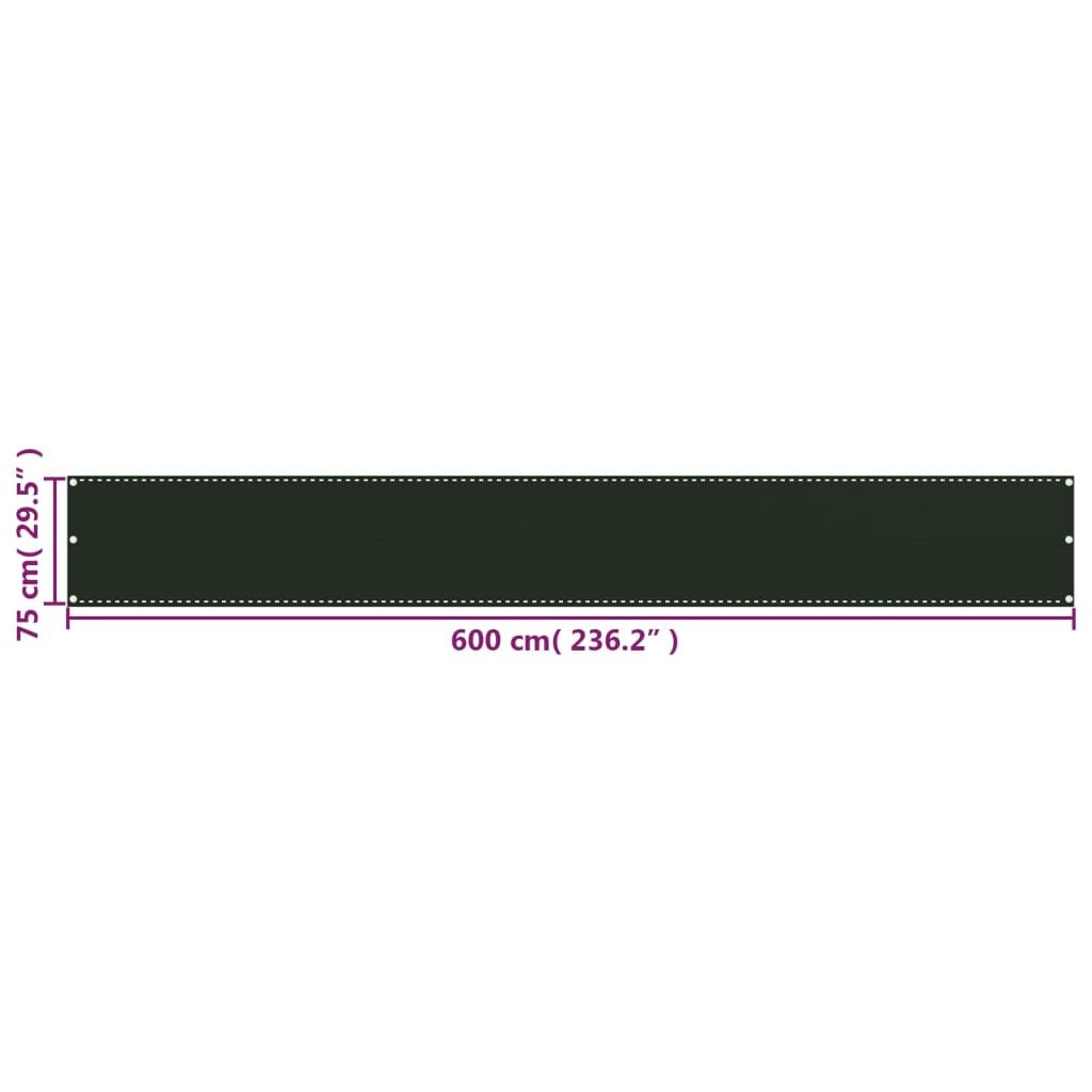Vidaxl Toldo Para Balcón Hdpe Verde Oscuro 75x600 Cm_4