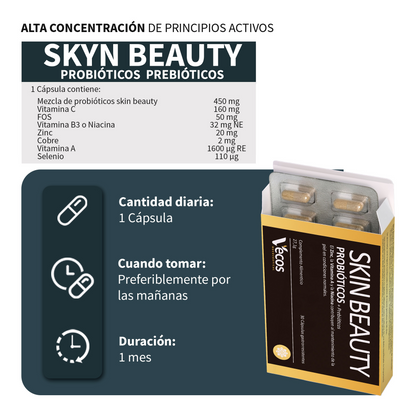 Skin Beauty Probióticos Vecos 30 Cápsulas | Para Tu Piel Y Microbiota | 9 Billones Ufc + Zinc Y Vitamina C_2