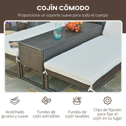 Outsunny Conjunto De 2 Tumbonas De Terraza Con Mesa Ratán 195x60x86 Cm Marrón_5