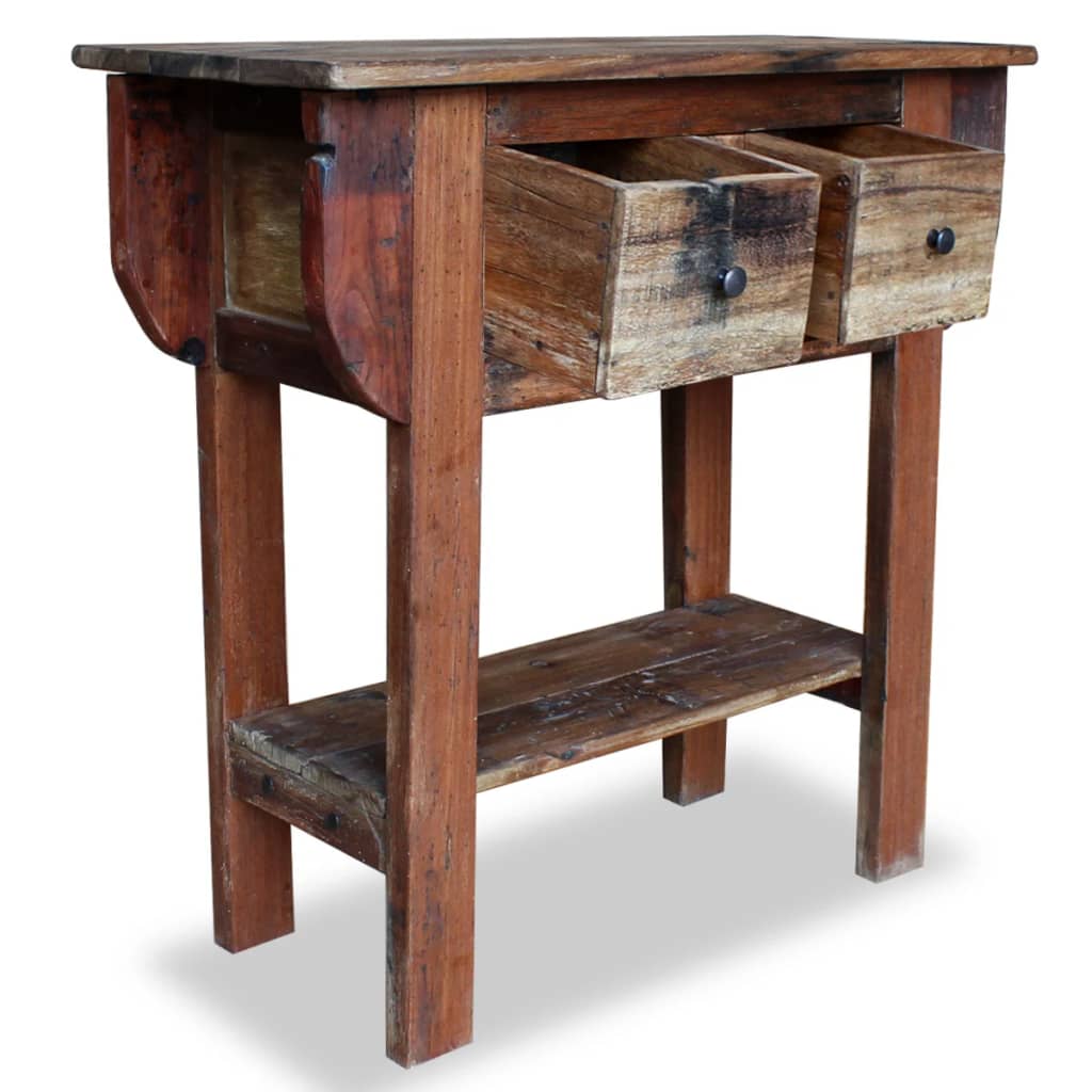 Mesa Consola De Madera Reciclada Mixta 80x35x80 Cm_1