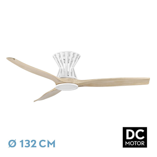 Ventilador Dc Baltir 18w Blanco/haya 3 Aspas 132d Reg. Intensidad 2250lm 3000k-6000k C/remoto, Timer, Mem._0