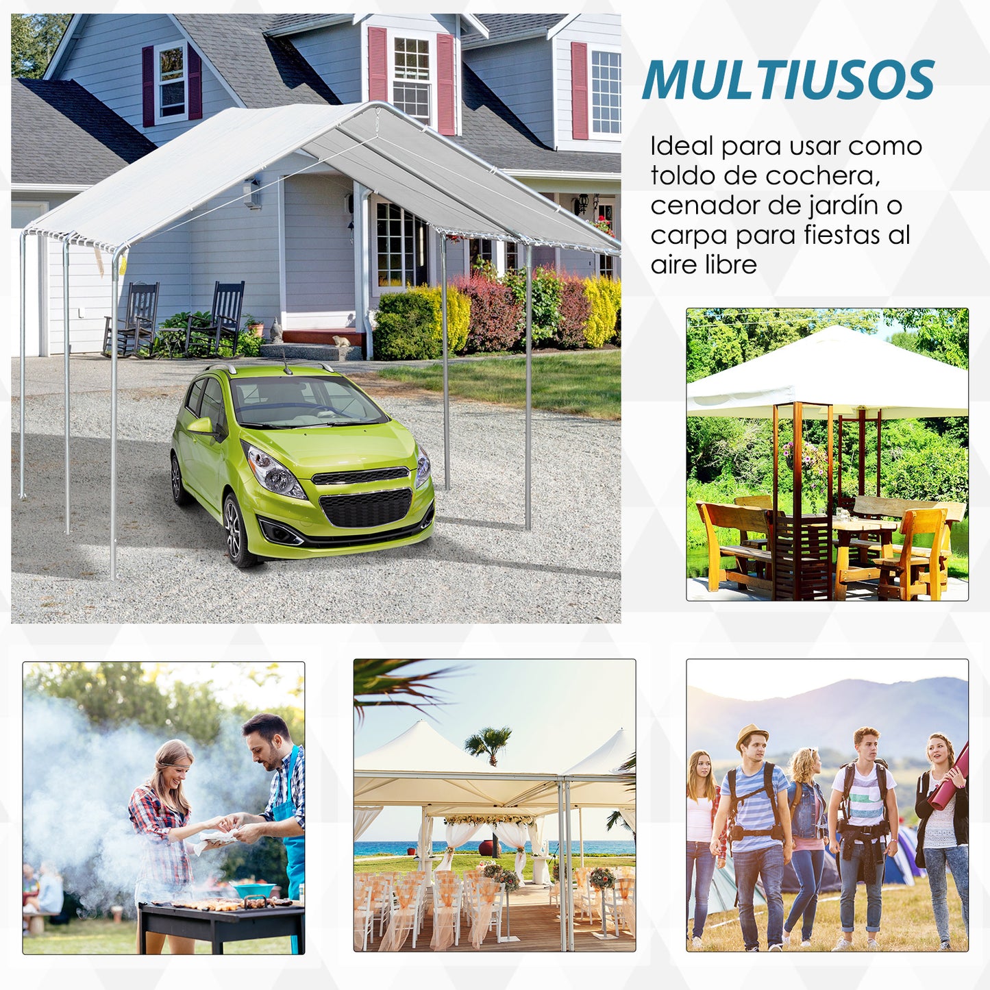 Outsunny Cochera Exterior 3x6m Con Toldo De Tela Pe Y Marco De Acero Galvanizado_5