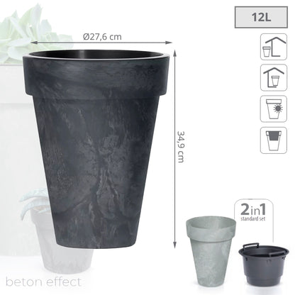 Maceta Cube Slim Beton Effect 12l., Con Depósito, Dimensiones (mm) 276x276x349, Color Antracita_2