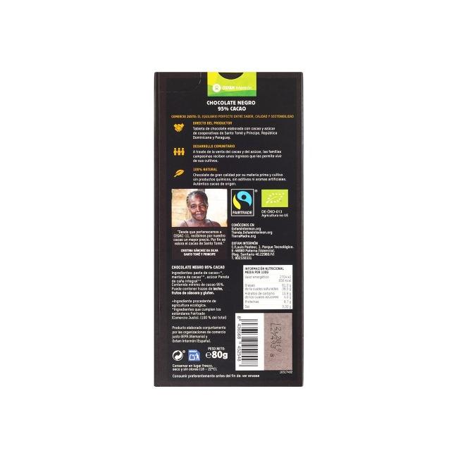 Chocolate negro de comércio justo 95% BIO Tierra Madre Oxfam Intermón 80 g
