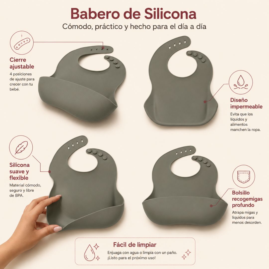 Pack De 3 Baberos De Silicona Para Bebé, Baberos Impermeables Con Bolsillo Recogecomida Y Reutilizables Bathby_2