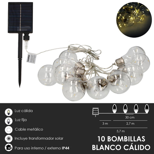 Guirnalda Solar 10 Bombillas / 50 Micro Leds Luz Calida. Bateria Recargable Uso En Exteriores / Interiores Ip44_0