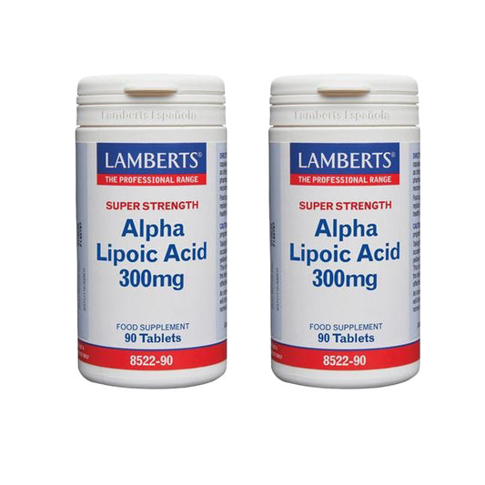 Embalagem 2x Ácido Alfa Lipóico 300 mg Lamberts, 90 comprimidos