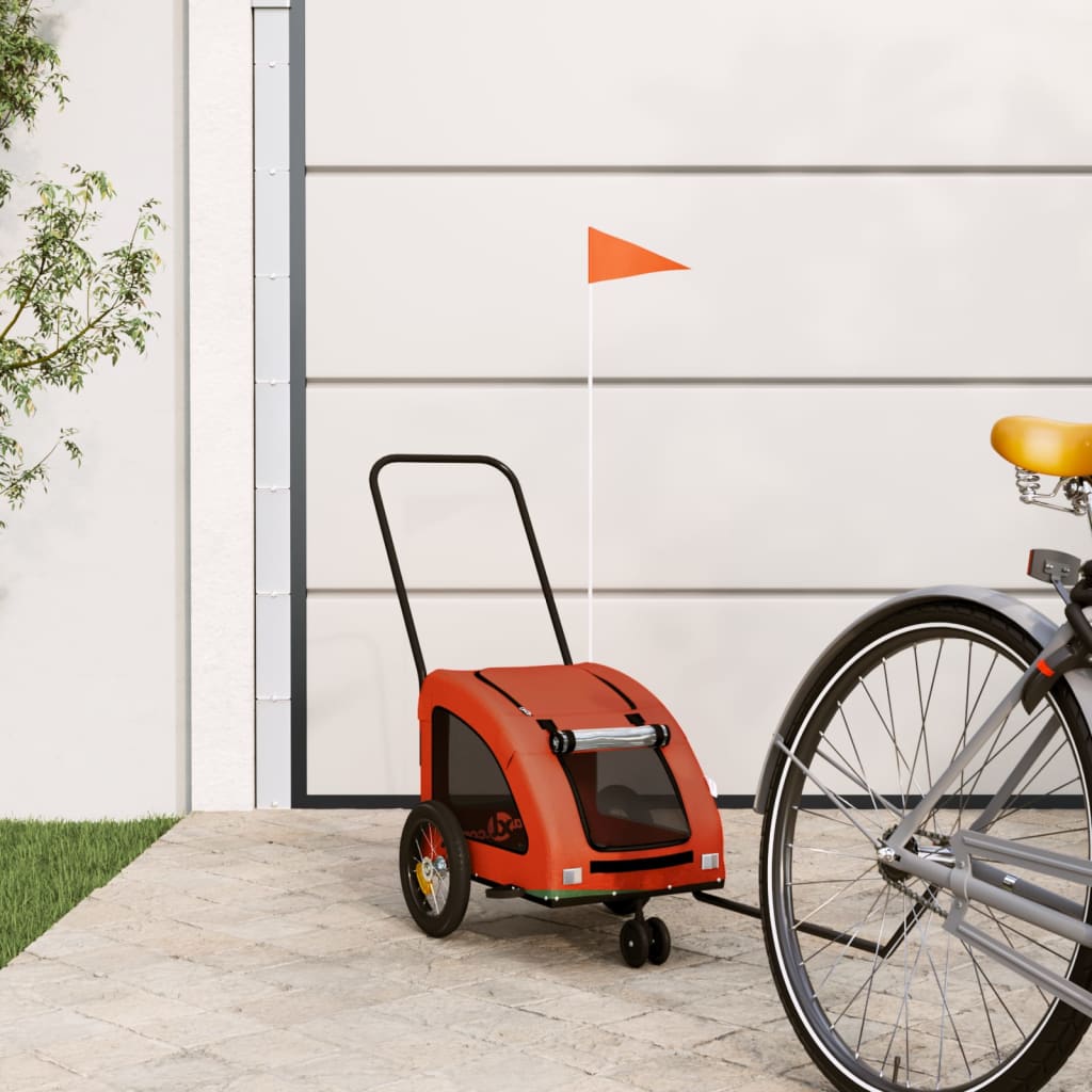 Remolque De Bicicleta Mascotas Hierro Tela Oxford Naranja Gris_1