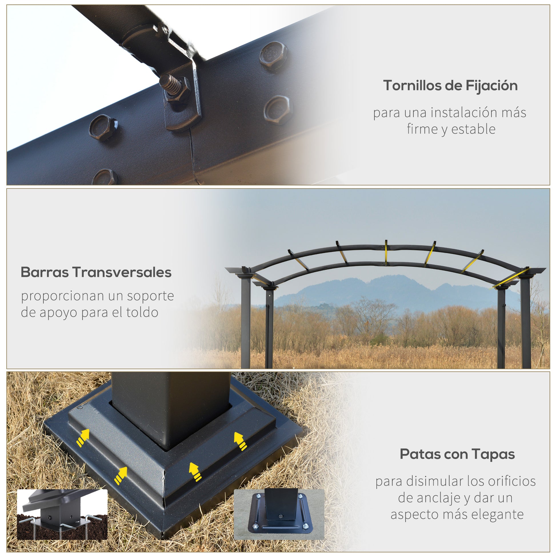 Outsunny Pérgola 3x2,5m Cenador Con Techo Retráctil Jardín Patio Terraza_5