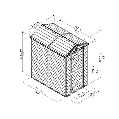 Telheiro de jardim com claraboia 176x120x203 cm âmbar 