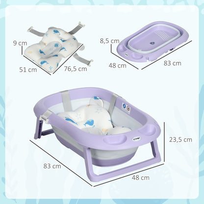 Zonekiz Bañera Plegable Bebé Con Cojín Agujero De Ducha 83x48x23,5 Cm Púrpura_2