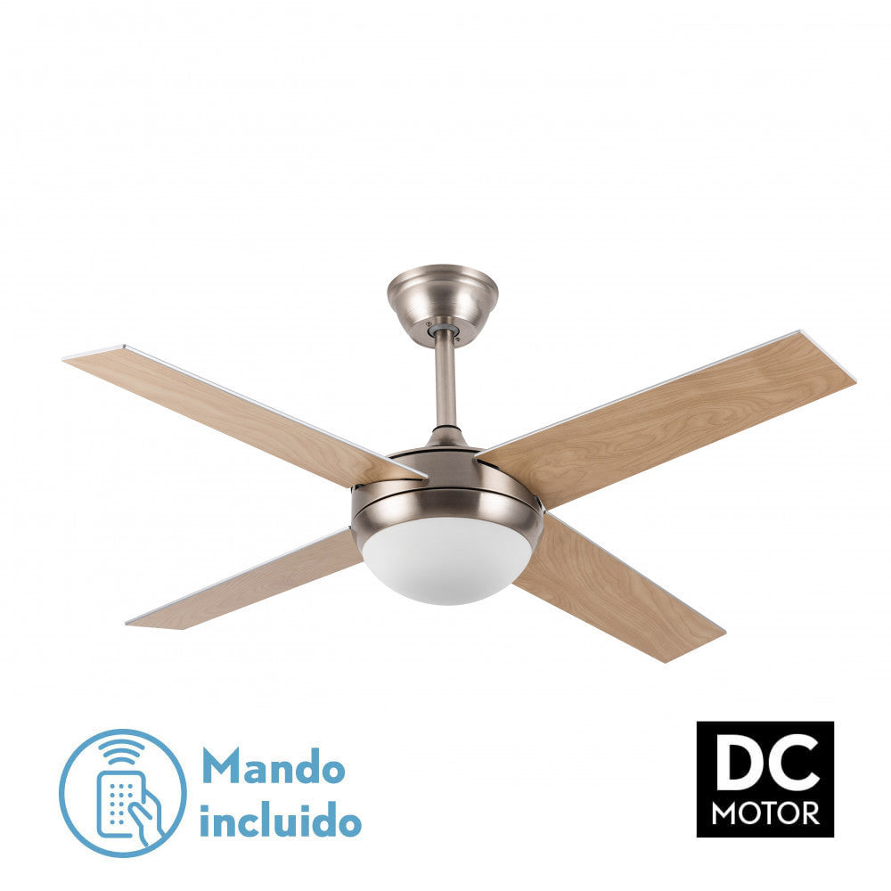 Ventilador Dc Ciro 2xe27 Niquel 4 Asp.rev. Plata/haya 35/45x116,8d Remoto Y Temporizador_0