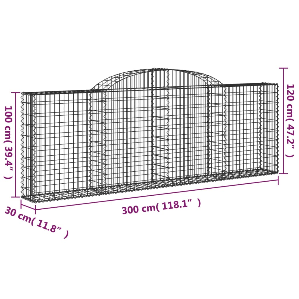 Cestas De Gaviones 9 Uds Forma De Arco Hierro 300x30x100/120 Cm_5