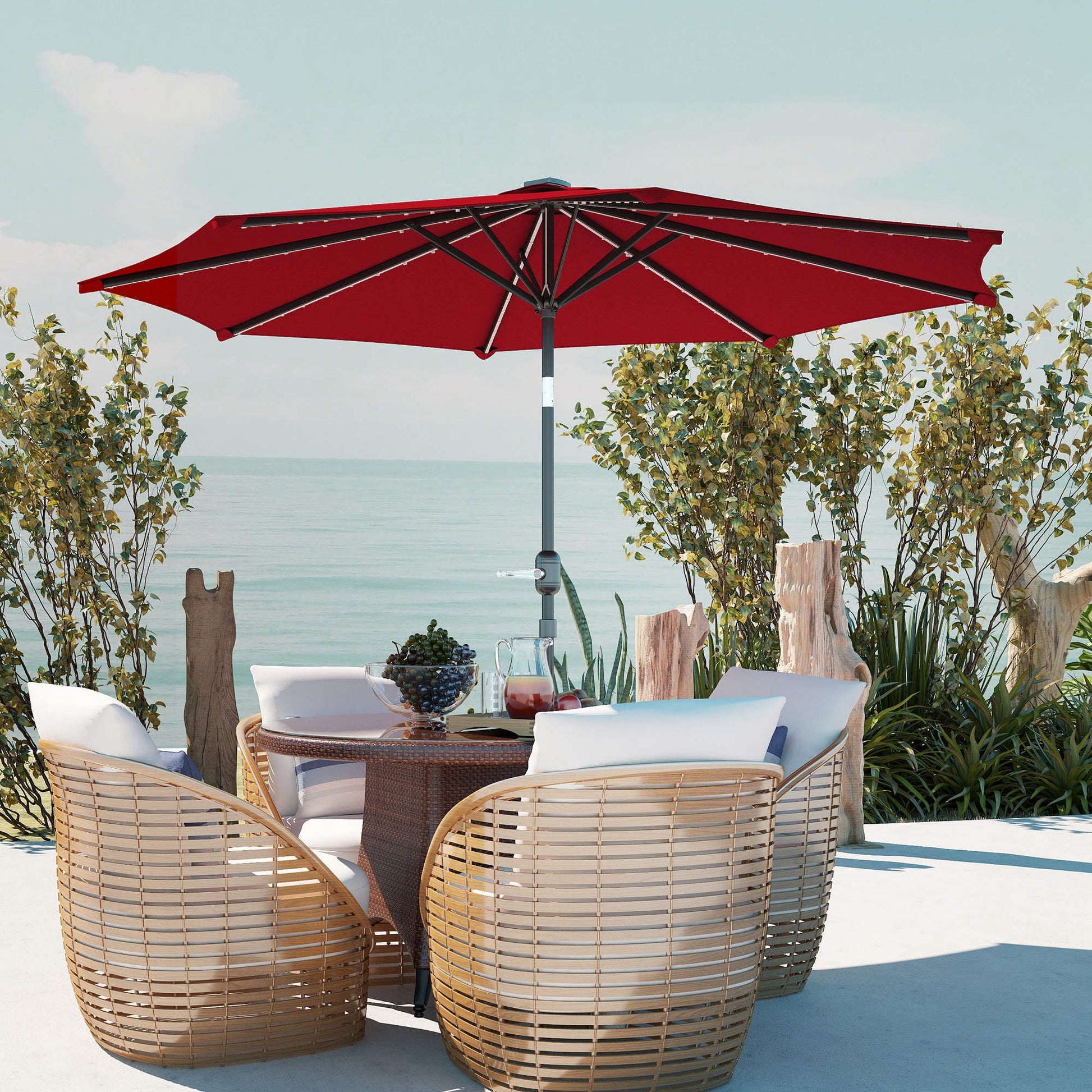 Outsunny Sombrilla Terraza Exterior Ø292x252 Cm Con Inclinación Ajustable Rojo_3