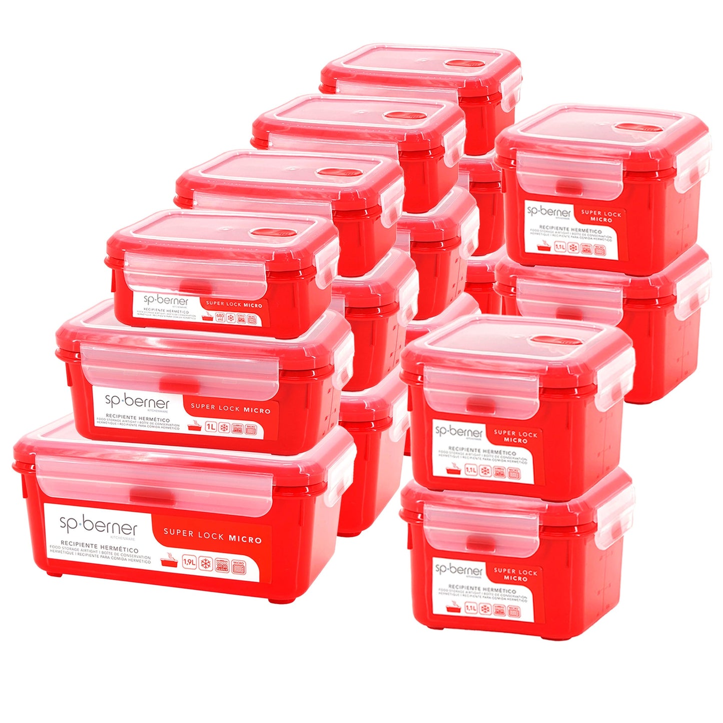Set De 16 Herméticos Super Lock Micro 4x 0,68-1-1,1-1,9 L, Aptos Para Cocinar Al Vapor En El Microondas, Almacenamiento De Alimento y transporte._0