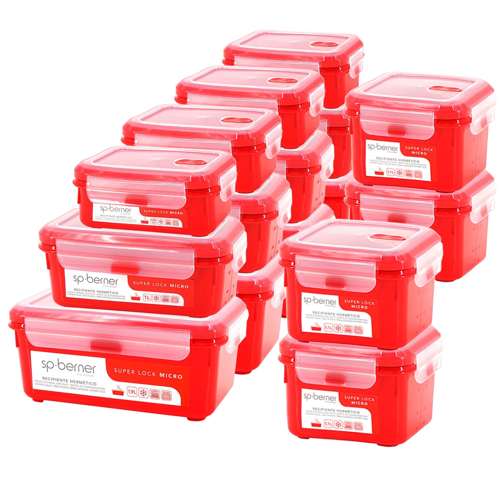 Set De 16 Herméticos Super Lock Micro 4x 0,68-1-1,1-1,9 L, Aptos Para Cocinar Al Vapor En El Microondas, Almacenamiento De Alimento y transporte._0