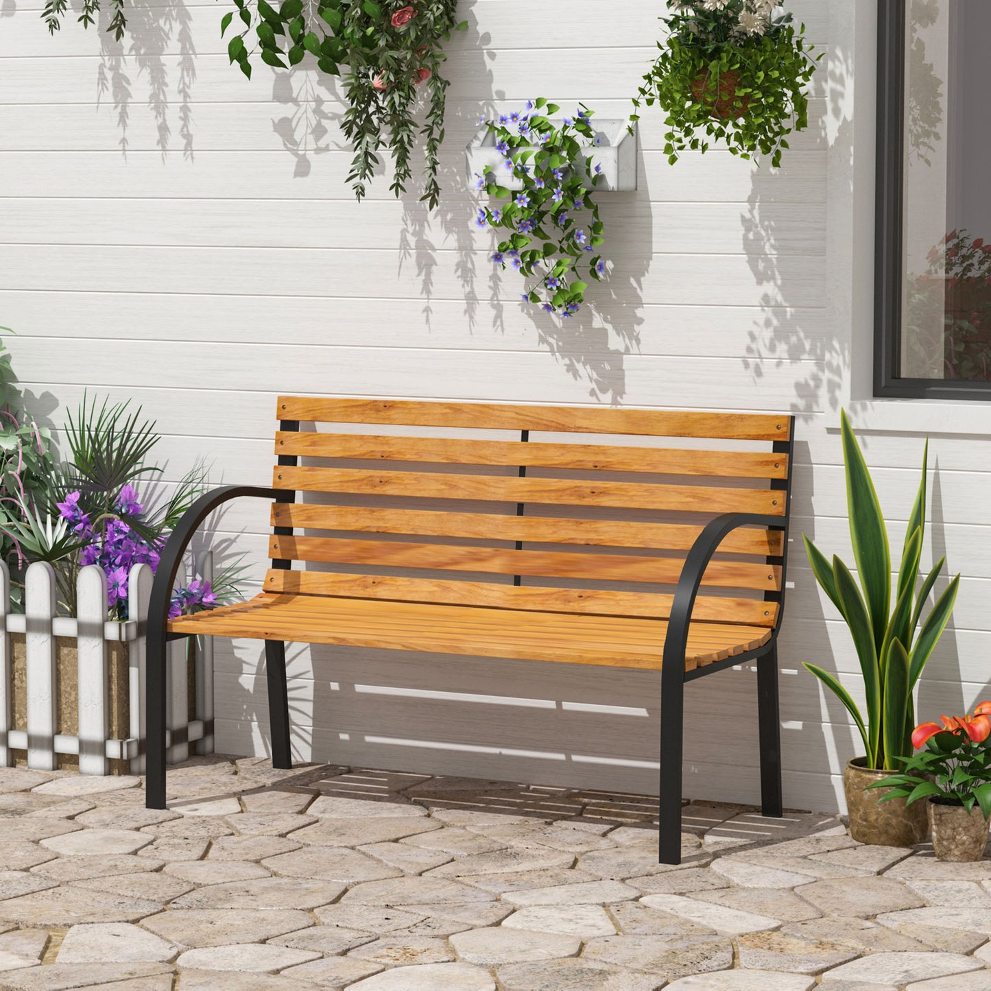 Outsunny Banco De Jardín De 2 Plazas 122x60x83 Cm Con Respaldo Y Apoyabrazos_1
