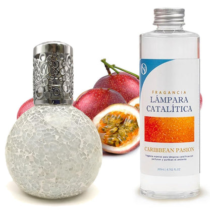 Lámpara Catalítica Mosaico Blanco + Aroma Caribbean Passion 500ml - Elimina Malos Olores, Impurezas Y Perfuma_0