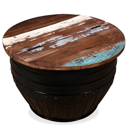 Mesa De Centro Forma De Barril Madera Maciza Reciclada Negro_1