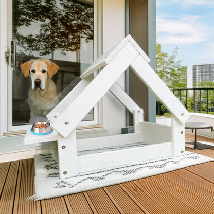 Well Home Caseta Para Perros De Interior, Estructura De Madera Con Soporte Para Cuencos Color Blanco_3