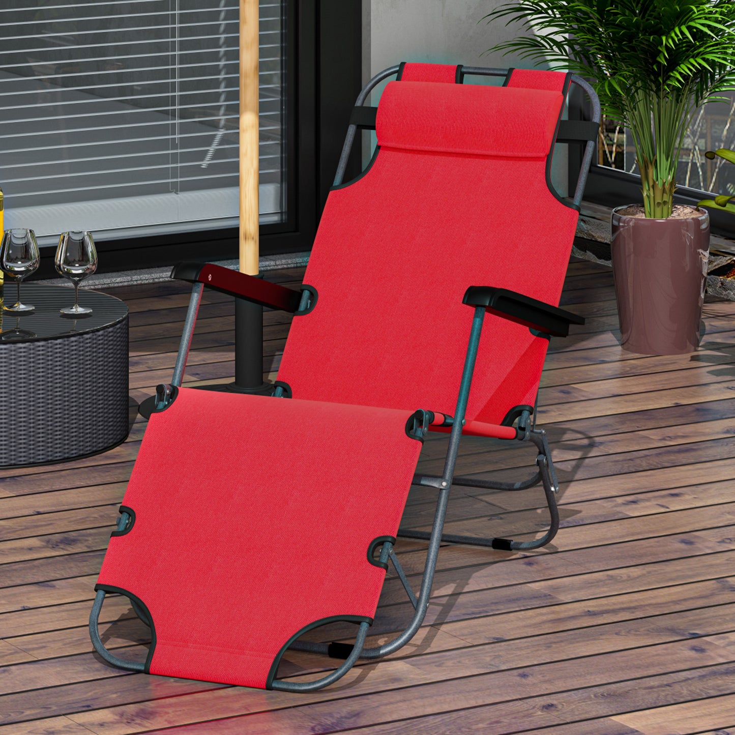 Outsunny Tumbona Reclinable Y Plegable Con Respaldo Ajustable 135x60x89 Cm Rojo_1