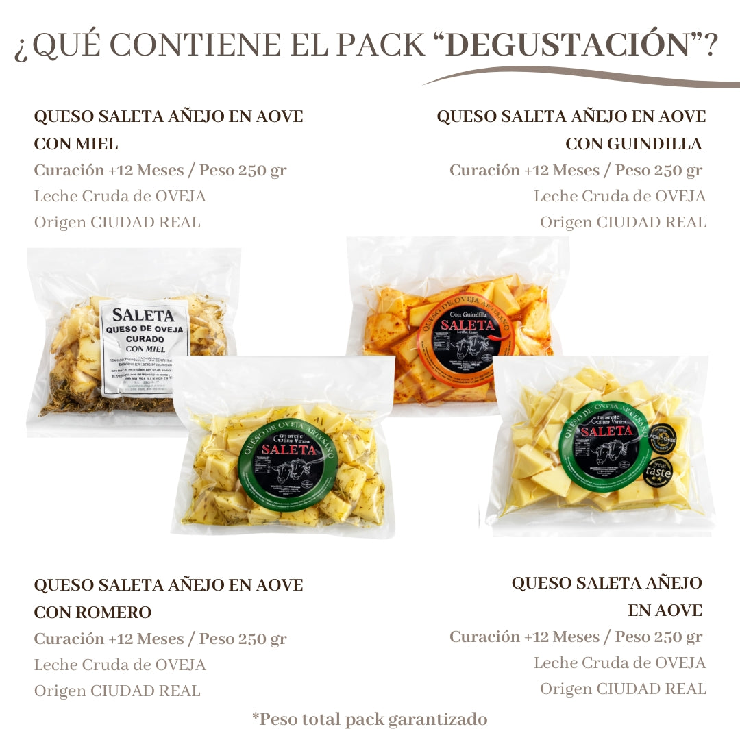 Saleta® Surtido De 4 Bolsas De Queso Precortado Curado De Oveja En Aceite De Oliva Virgen, Con Romero, Miel Y Guindilla_1