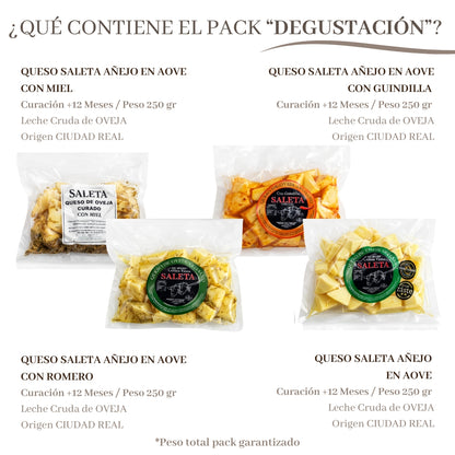 Saleta® Surtido De 4 Bolsas De Queso Precortado Curado De Oveja En Aceite De Oliva Virgen, Con Romero, Miel Y Guindilla_1