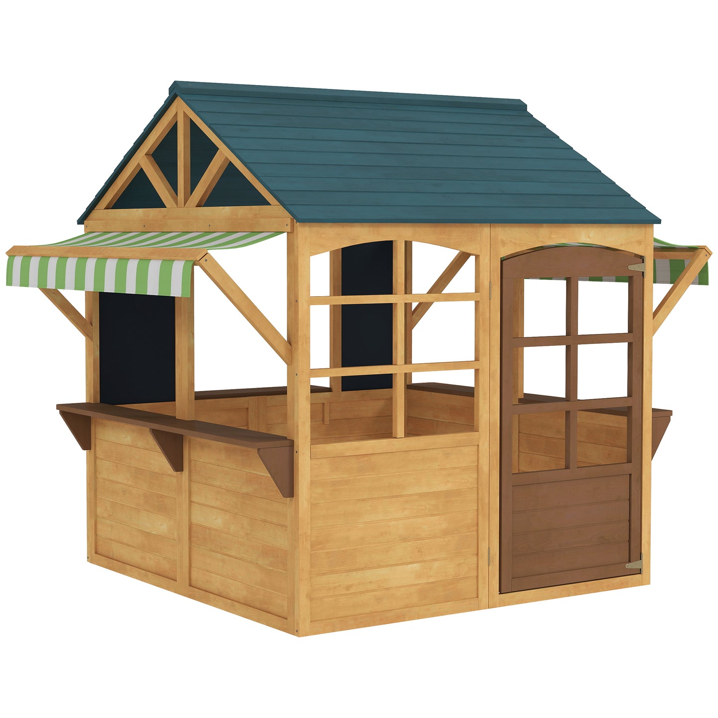 Aiyaplay Casita Infantil Exterior De Madera Con 2 Pizarras Ventanas Natural_0