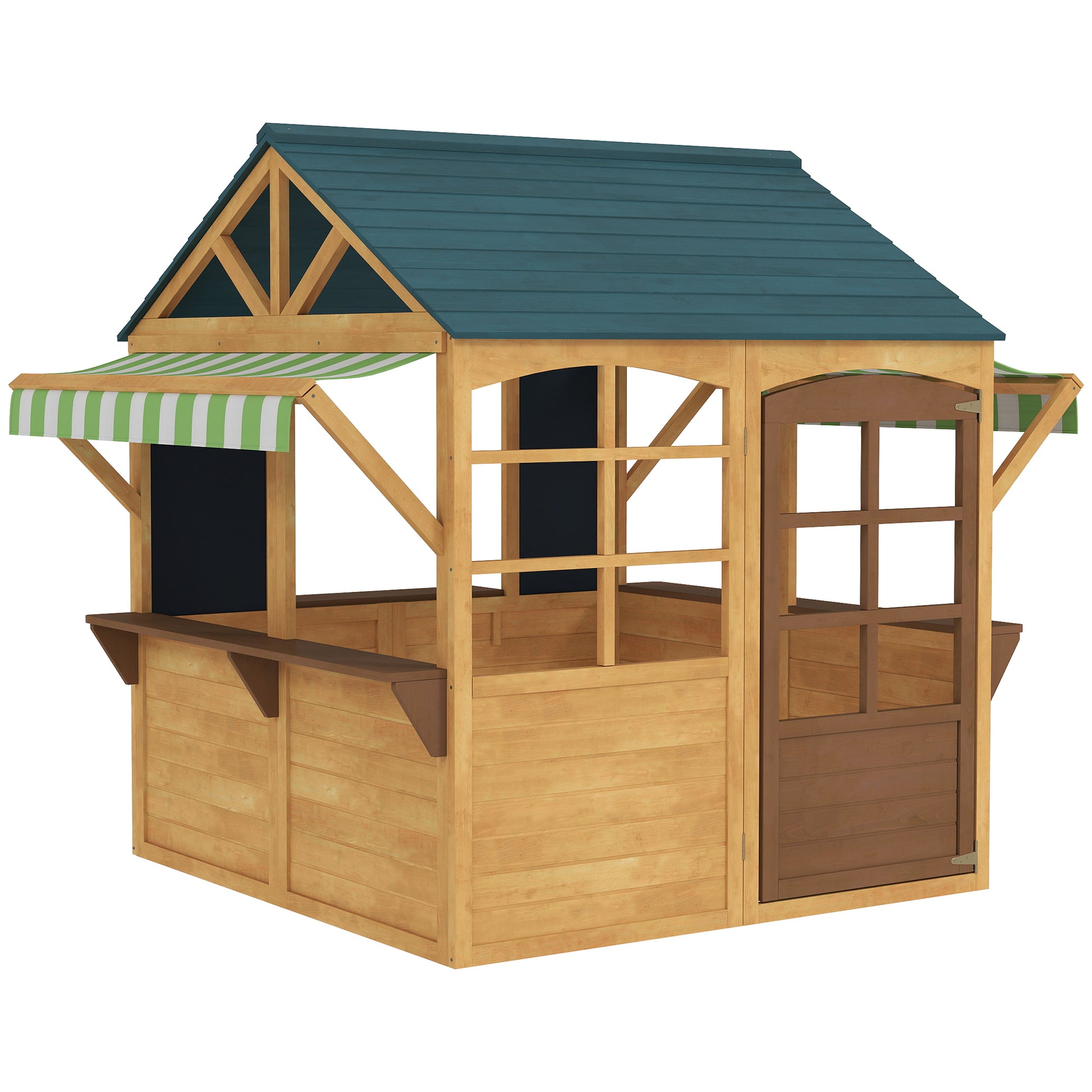 Aiyaplay Casita Infantil Exterior De Madera Con 2 Pizarras Ventanas Natural_0