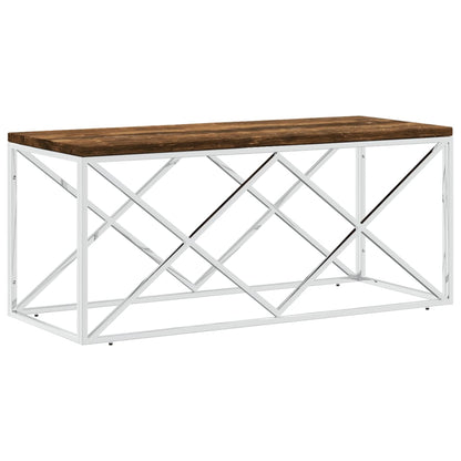Mesa De Centro Acero Inoxidable Y Madera Maciza Reciclada_0