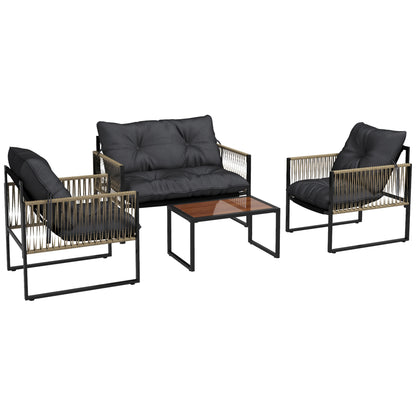 Outsunny Conjunto De Muebles De Jardín De Ratán Juego De 4 Piezas Gris Oscuro_0
