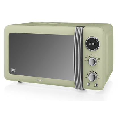 Swan Retro Set Desayuno Hervidor Agua 1,8l, Tostadora 2 Rebanadas, Microondas Digital 20l, Vintage, Strp2070gneu, Verde_4