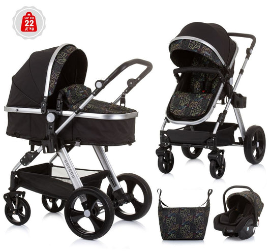Carrito De Bebé Havana Trio Convertible Hasta 22 Kg Con Bolso Y Mosquitera Obsidian Leaves_0