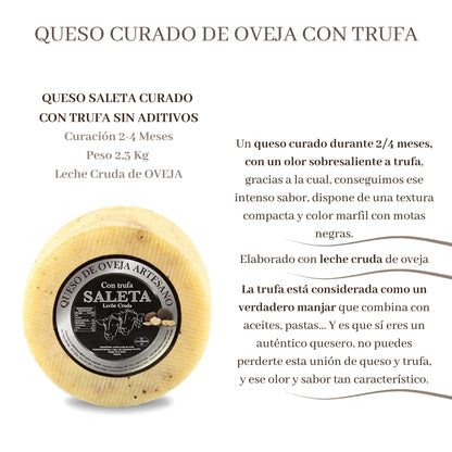 Queso Curado De Trufa Entero De Oveja (2,3 Kg) | Elaboración Artesana Quesos De La Mancha | 100% Natural_1