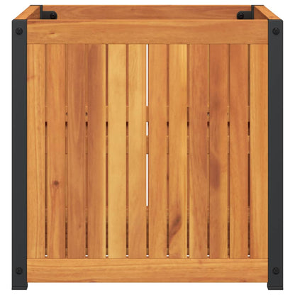Jardinera De Madera Maciza De Acacia Y Acero 45x45x44 Cm_4
