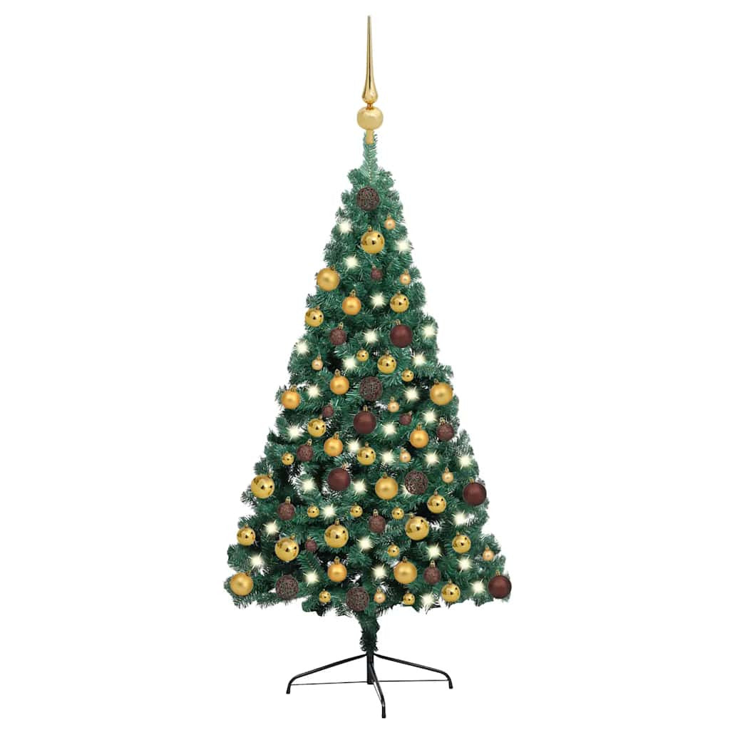 Vidaxl Medio Árbol De Navidad Con Luces Y Bolas Verde 180 Cm_0