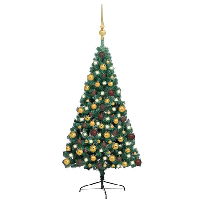 Vidaxl Medio Árbol De Navidad Con Luces Y Bolas Verde 180 Cm_0