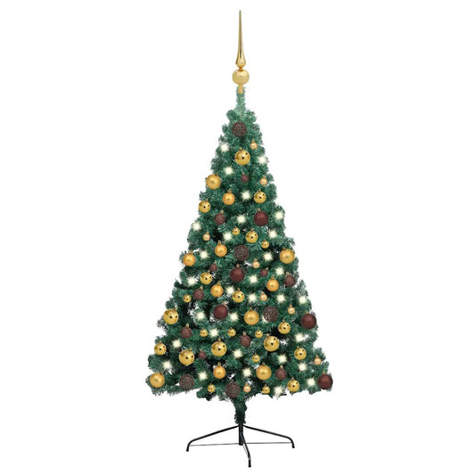 Vidaxl Medio Árbol De Navidad Con Luces Y Bolas Verde 180 Cm_0