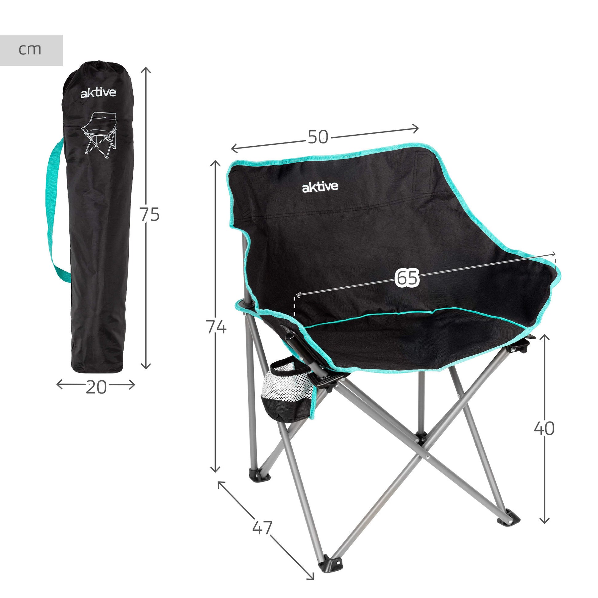 Aktive Pack 2 Sillas Plegables Camping 50x65x38 Cm Con Posavasos Negras_3