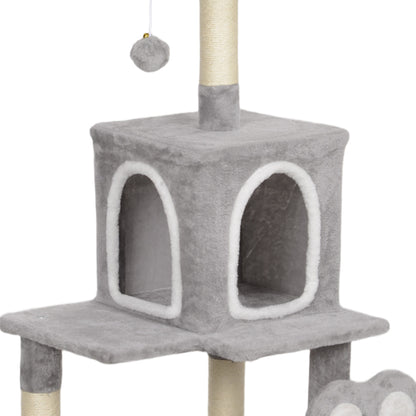Pawhut Árbol Rascador Para Gatos 110 Cm Con Almohadilla De Rascado Gris Claro_3
