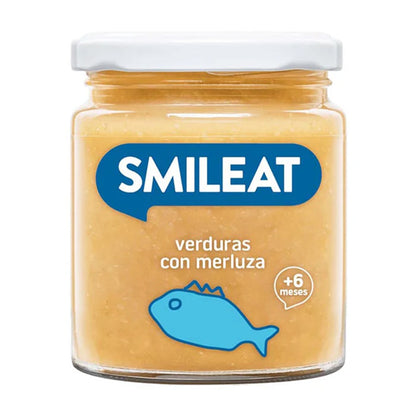 Embalagem de 3 frascos de vegetais e pescada biológica Smileat +6 meses 230g