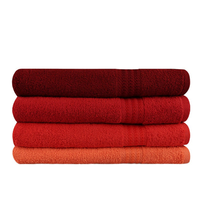 Juego De Toallas De Baño (4 Piezas) Naranja Pálida, Naranja, Rojo Y Fucsia_1