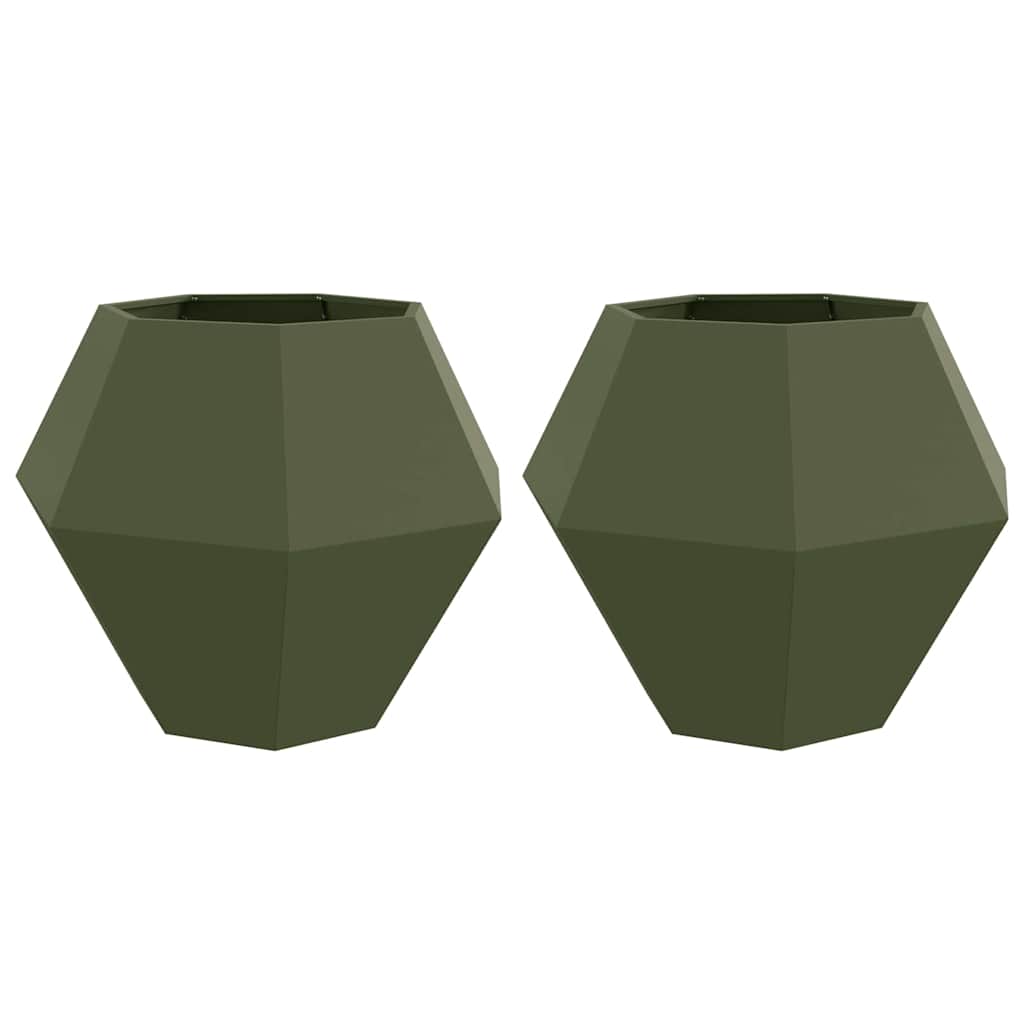 Jardinera 2 Uds. Verde Oliva 100 X 100 X 80 Cm Acero_0
