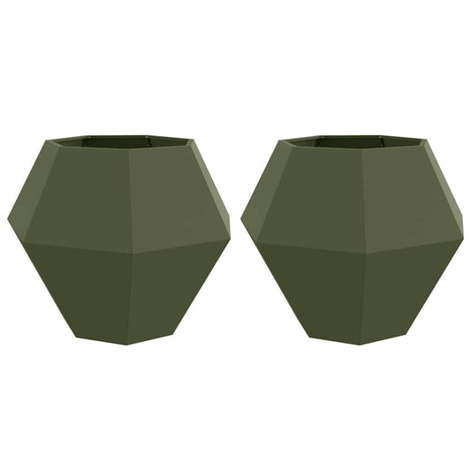 Jardinera 2 Pcs Verde Oliva 100 X 100 X 80 Cm Acero_0