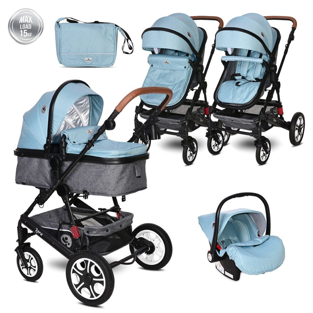 Carro De Bebé Tres Piezas Convertible Lora Hasta 15 Kg Sky Blue_0