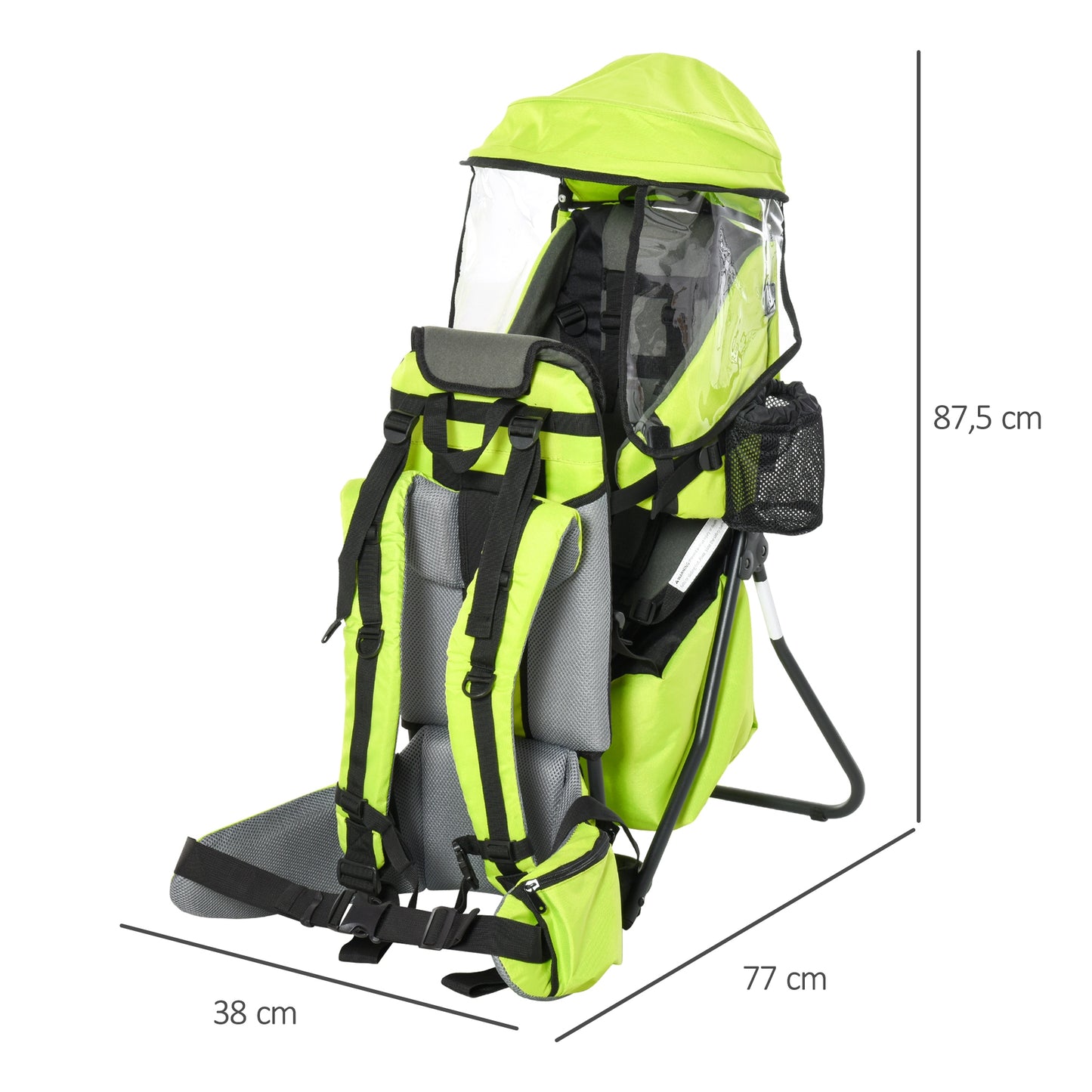 Homcom Mochila Portabebés Plegable Con Techo Impermeable Para 6-36 Meses Verde_2