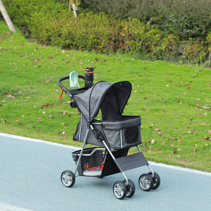 Pawhut Carrito Para Perros Plegable Con Toldo Ajustable 75x45x97 Cm Gris_1