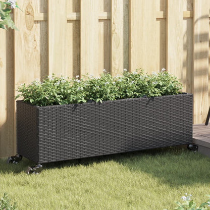 Jardineras Con Ruedas 2 Uds Ratán Sintético Negro 107x32x38 Cm_1